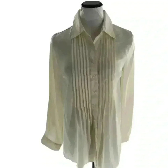 White Stag Womens White Boho Front Pleated Button Up Blouse Shirt Top Size Small - Picture 2 of 6